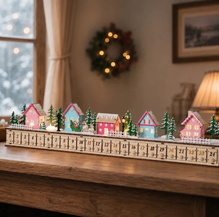 🏡🎁Wooden Village Advent Calendar With Led Glow(DIY Material Kit)