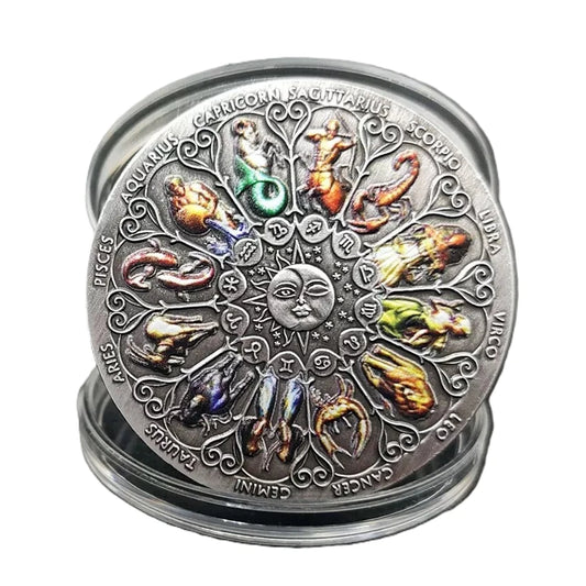 Commemorative Coin Badge Twelve Constellation Zodiac Colorful Medal Collectible