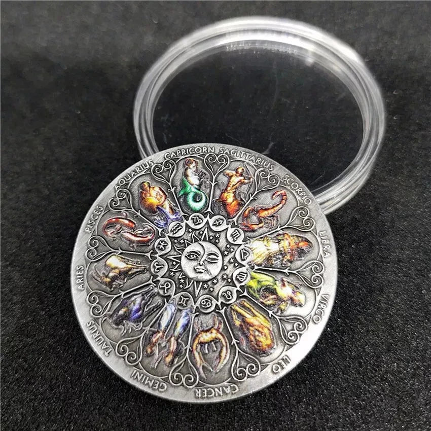 Commemorative Coin Badge Twelve Constellation Zodiac Colorful Medal Collectible