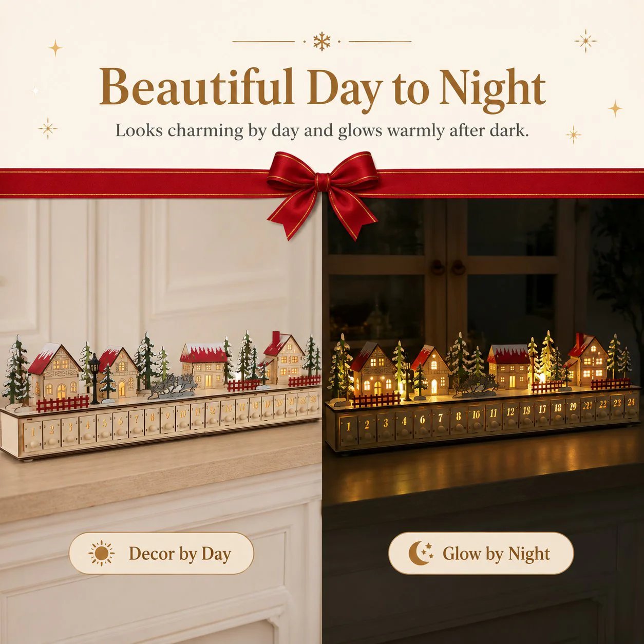 🏡🎁Wooden Village Advent Calendar With Led Glow(DIY Material Kit)