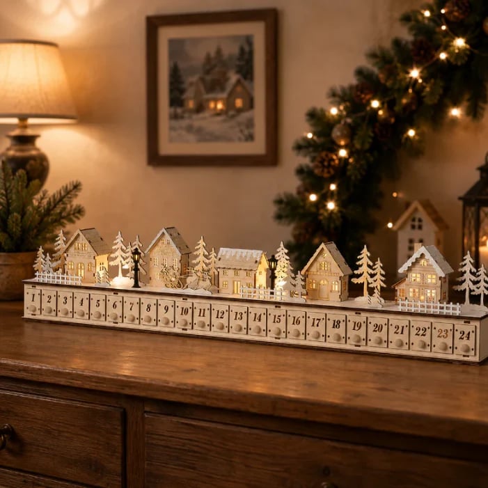 🏡🎁Wooden Village Advent Calendar With Led Glow(DIY Material Kit)
