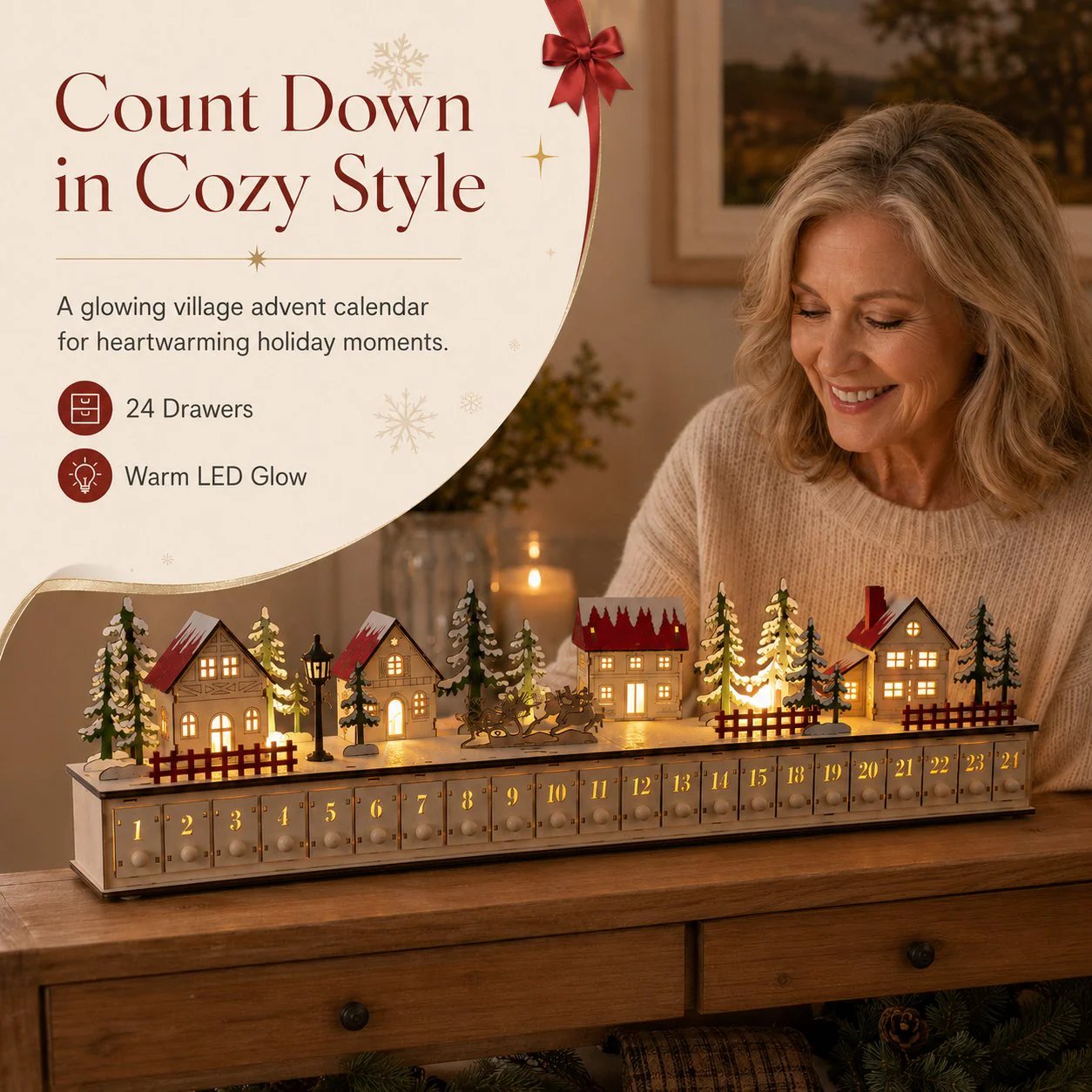 🏡🎁Wooden Village Advent Calendar With Led Glow(DIY Material Kit)