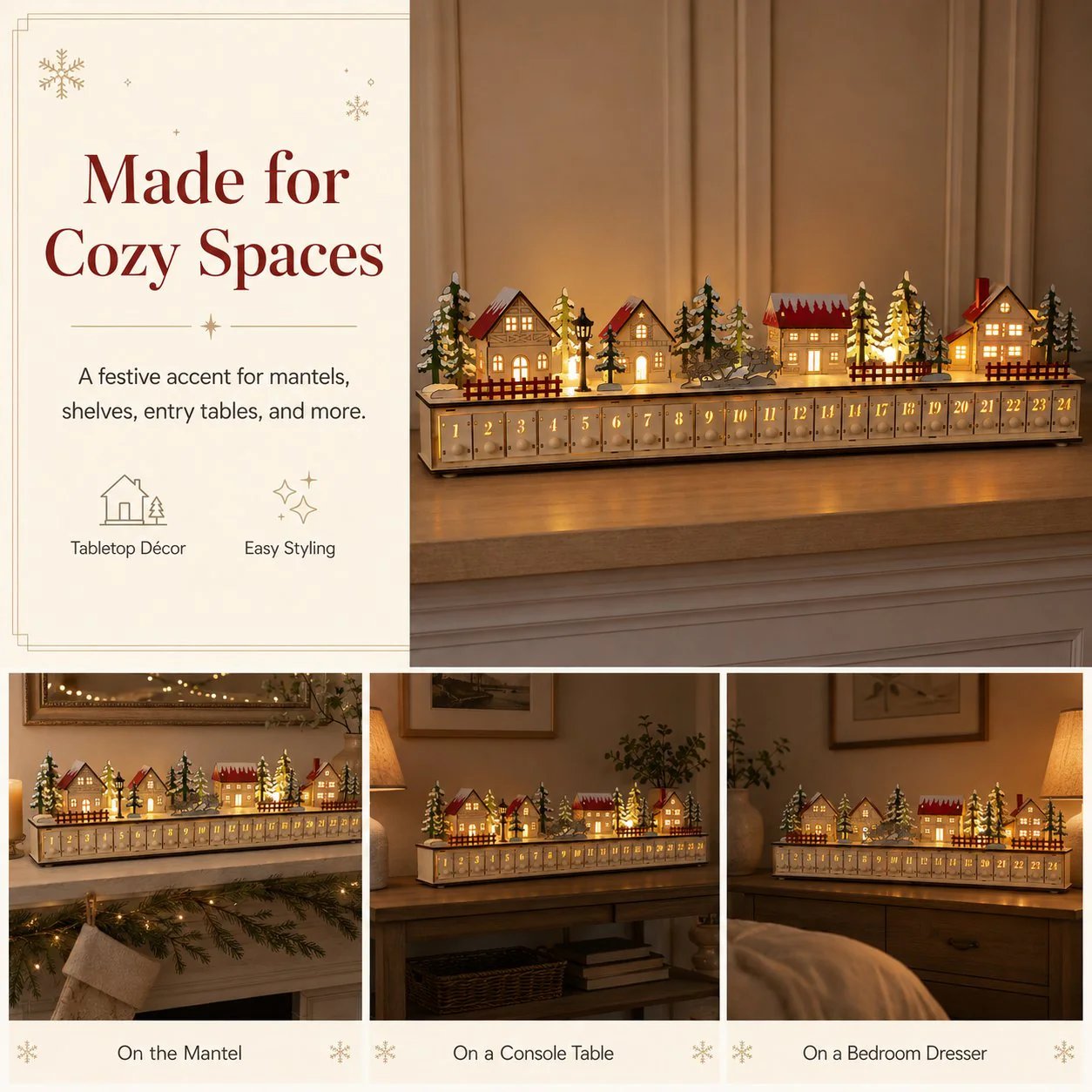 🏡🎁Wooden Village Advent Calendar With Led Glow(DIY Material Kit)