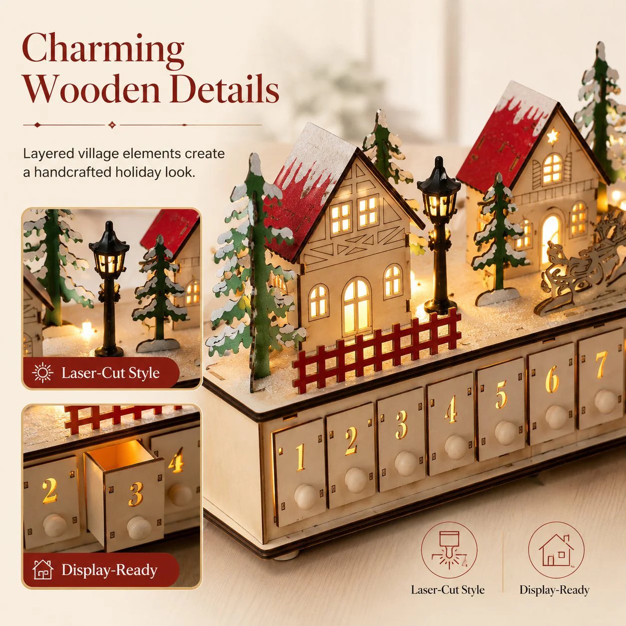 🏡🎁Wooden Village Advent Calendar With Led Glow(DIY Material Kit)