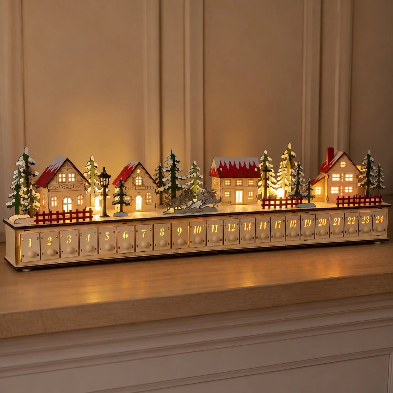 🏡🎁Wooden Village Advent Calendar With Led Glow(DIY Material Kit)