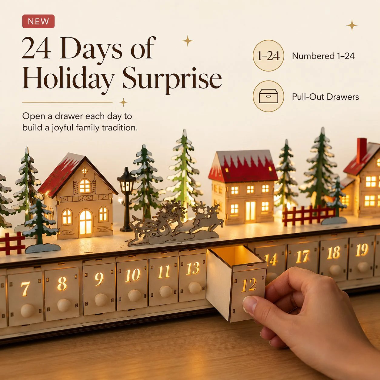 🏡🎁Wooden Village Advent Calendar With Led Glow(DIY Material Kit)