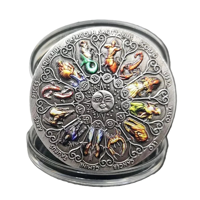 Commemorative Coin Badge Twelve Constellation Zodiac Colorful Medal Collectible