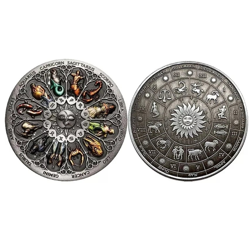 Commemorative Coin Badge Twelve Constellation Zodiac Colorful Medal Collectible