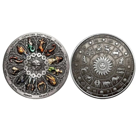 Commemorative Coin Badge Twelve Constellation Zodiac Colorful Medal Collectible